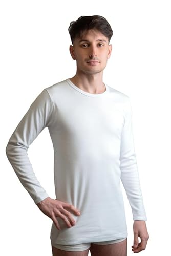 New Day intimo eccezionale Hergestellt in Italien - 3 Unterhemden für Herren (mit Rundhalsausschnitt oder V-Ausschnitt), langärmelig, aus warmer Baumwolle, Winter, Runder Hals/Weiß, XL von New Day intimo eccezionale