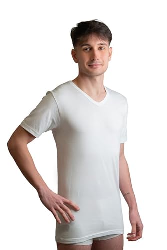 New Day intimo eccezionale Hergestellt in Italien: 3 Unterhemden für Herren (mit Rundhalsausschnitt oder V-Ausschnitt), Kurze Ärmel aus Warmer Baumwolle, Winter, V-Ausschnitt, weiß, S von New Day intimo eccezionale