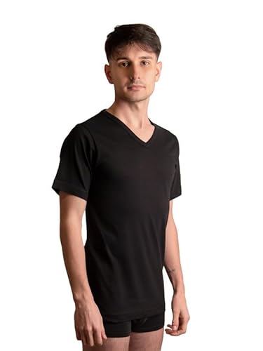 New Day intimo eccezionale Hergestellt in Italien: 3 Unterhemden für Herren (mit Rundhalsausschnitt oder V-Ausschnitt), Kurze Ärmel aus Warmer Baumwolle, Winter, V-Ausschnitt, Schwarz, 3XL von New Day intimo eccezionale