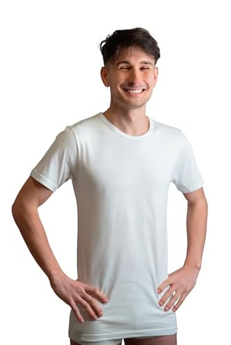 New Day intimo eccezionale Hergestellt in Italien: 3 Unterhemden für Herren (mit Rundhalsausschnitt oder V-Ausschnitt), Kurze Ärmel aus Warmer Baumwolle, Winter, Rundhals/weiß, M von New Day intimo eccezionale
