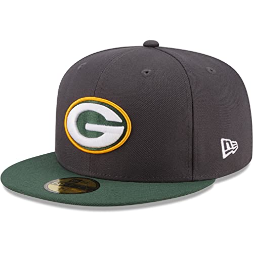 New Era 59Fifty Green Bay Packers Cap Basecap Flat Brim Baseballcap Fitted NFL-Cap Damen/Herren - mit Schirm Herbst Sommer Frühjahr Winter Frühling-Sommer Herbst-Winter - 7 1/8 (56,8 cm) anthrazit von New Era