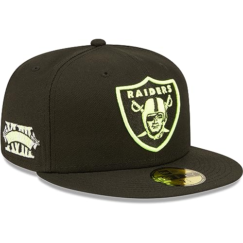 New Era 59Fifty NFL Neon Logo Raiders Cap Basecap Baseballcap Fitted Flat Brim Las Vegas Herren - mit Schirm Winter Herbst-Winter - 7 1/8 (56,8 cm) schwarz von New Era