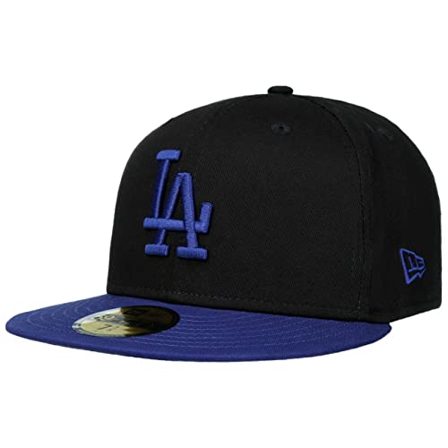 New Era 59Fifty Series Los Angeles Dodgers Cap Basecap Baseballcap Fitted Flat Brim MLB LA Damen/Herren - mit Schirm, Hinten geschlossen Frühling-Sommer Herbst-Winter - 7 3/4 (61,5 cm) schwarz von New Era