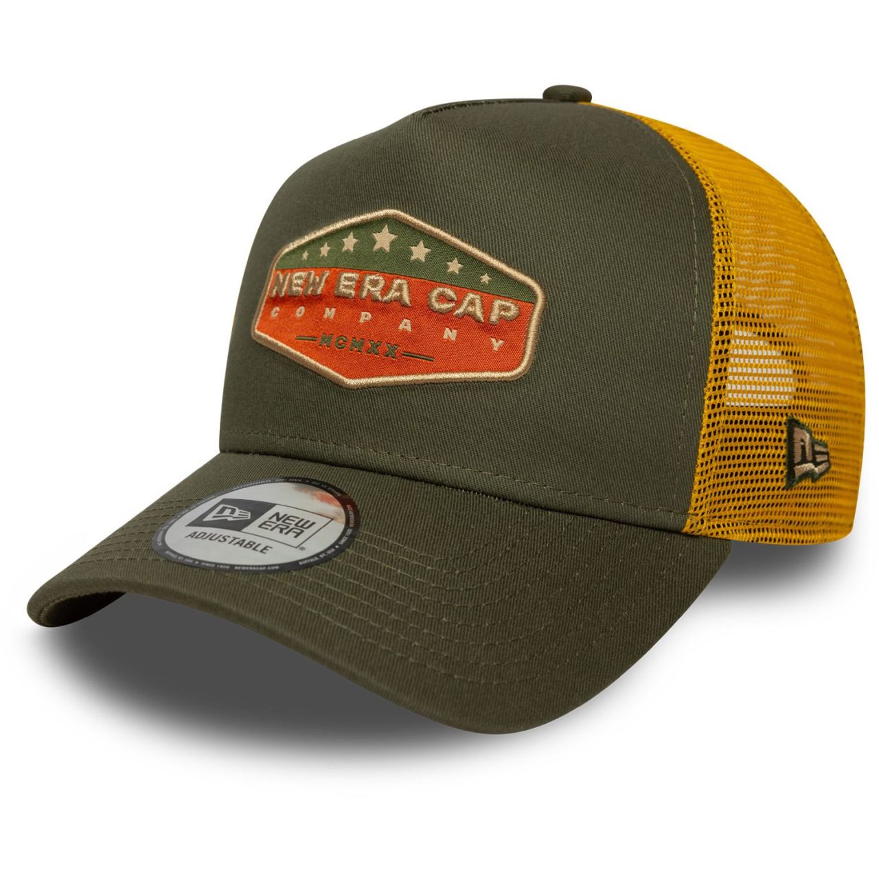 New Era A-Frame Mesh Trucker Cap - BRAND PATCH oliv von New Era