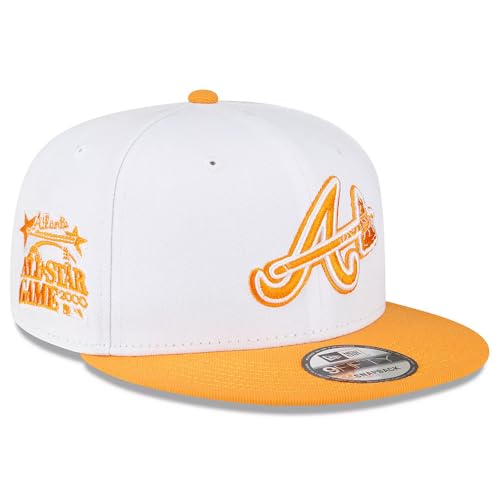 New Era Atlanta Braves 9FIFTY Cooperstown 2000 All-Star Game Patch Snapback Orange Pop Cap Verstellbare Mütze, Weiß / Orange, Einheitsgröße von New Era