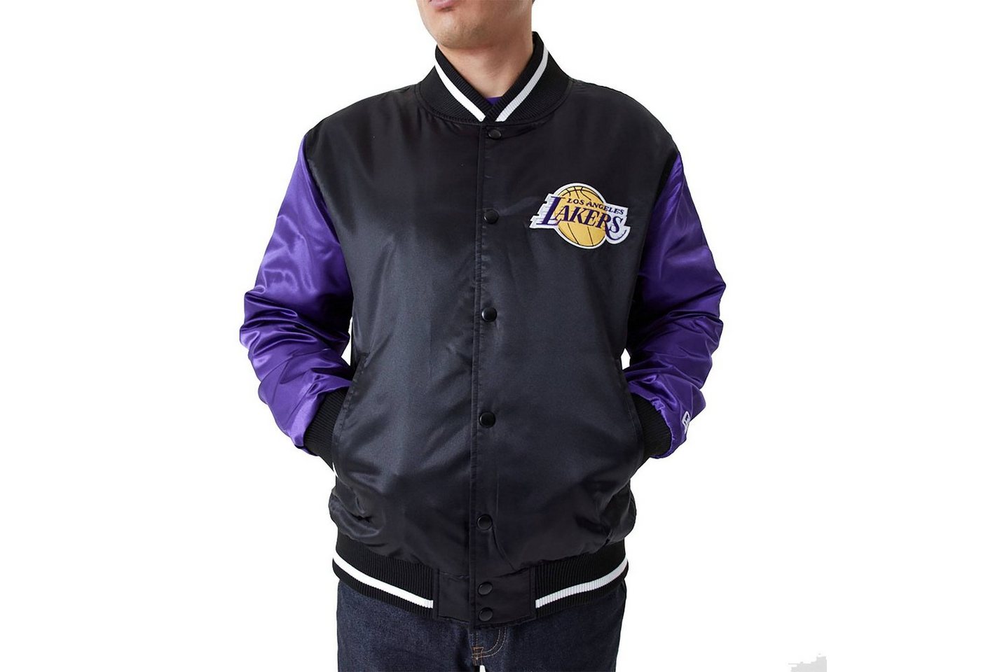 New Era Bomberjacke New Era Satin Bomber Los Angeles Lakers Jacke Herren Bomberjacke schwa (1-St) von New Era