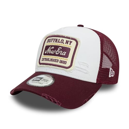 New Era Cap verstellbar Snapback Patch Distressed Look Truckerkappe Hut A-Frame weiß rot - One-Size von New Era