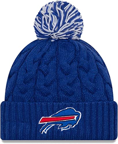 New Era Damen NFL Offizielle gemütliche Zopfstrick-Manschette Pom Beanie Mütze, Buffalo Bills Blau, Einheitsgröße von New Era