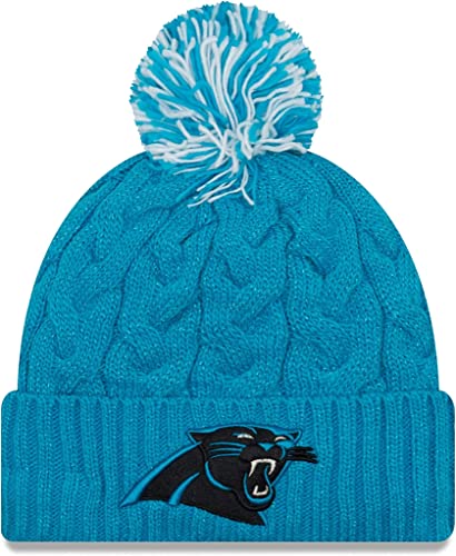 New Era Damen NFL Offizielle gemütliche Zopfstrick-Manschette Pom Beanie Mütze, Carolina Panthers Blue, Einheitsgröße von New Era