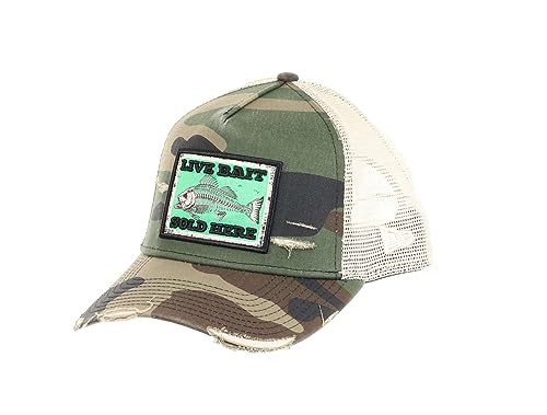 New Era Distressed Live Bait Fish Patch Camouflage A-Frame Adjustable Trucker Cap - One-Size von New Era