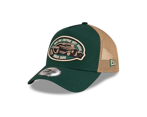 New Era Hot Rod Trucker Cap Oldtimer Verstellbarer Snapback gebogener Schirm Auto Mesh Kappe grün beige - One-Size von New Era