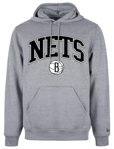 New Era Kapuzenpullover für Erwachsene – NBA Kapuzenpullover mit langen Ärmeln, Brooklyn Nets, Grau, Large von New Era
