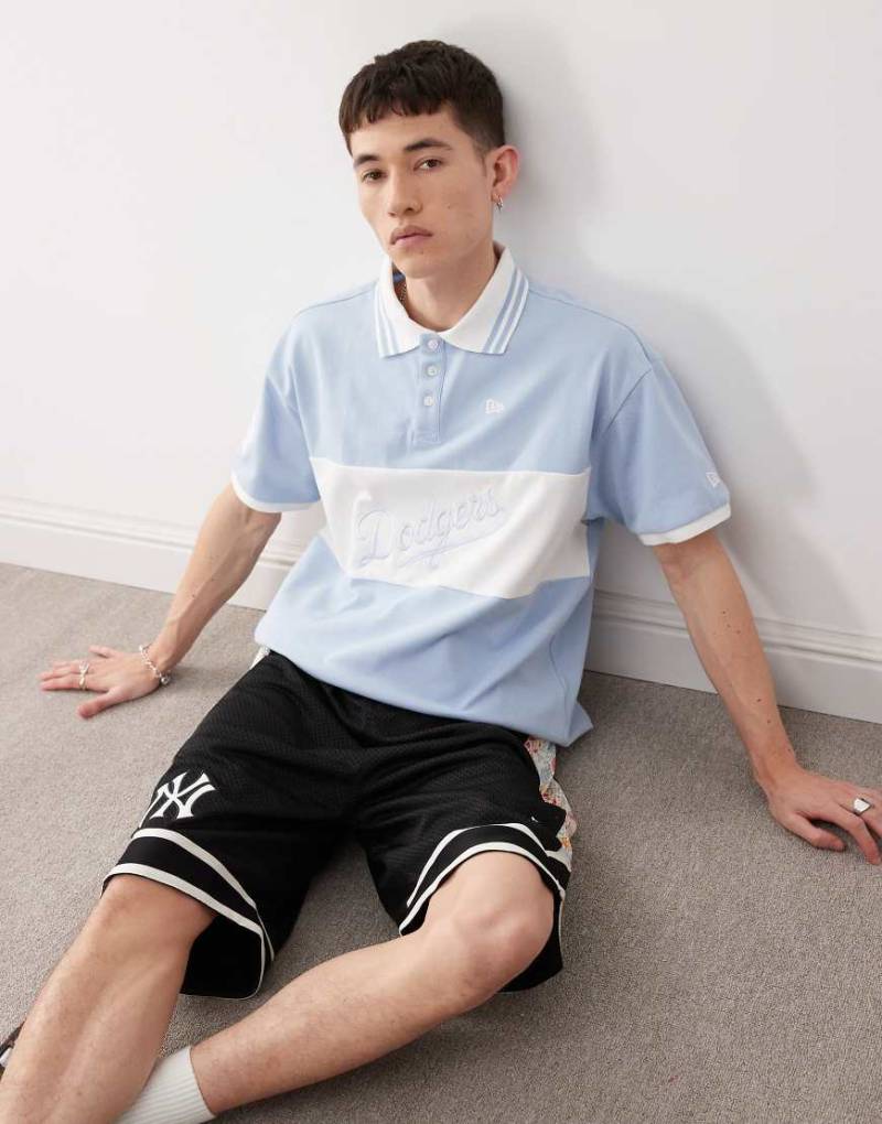 New Era - LA Dodgers - Poloshirt in Blau mit Logo und Panel-Detail von New Era