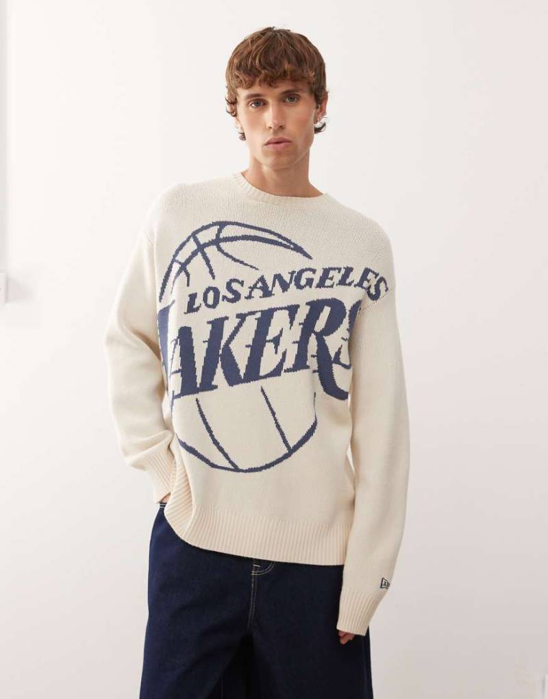 New Era - LA Lakers - Oversize-Strickpullover in Wollweiß von New Era