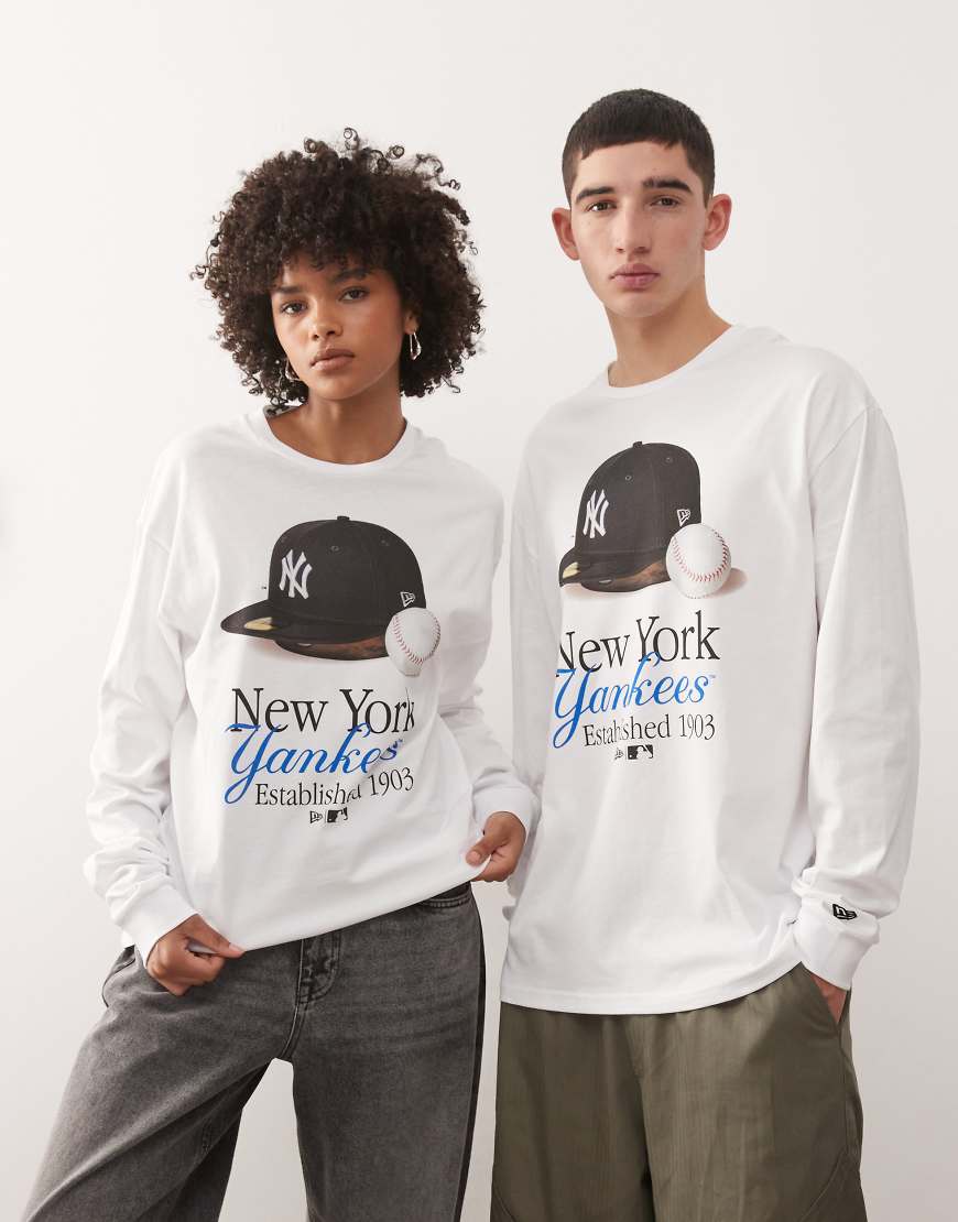 New Era - Langärmliges T-Shirt in Weiß mit „NY Yankees"-Motiv von New Era