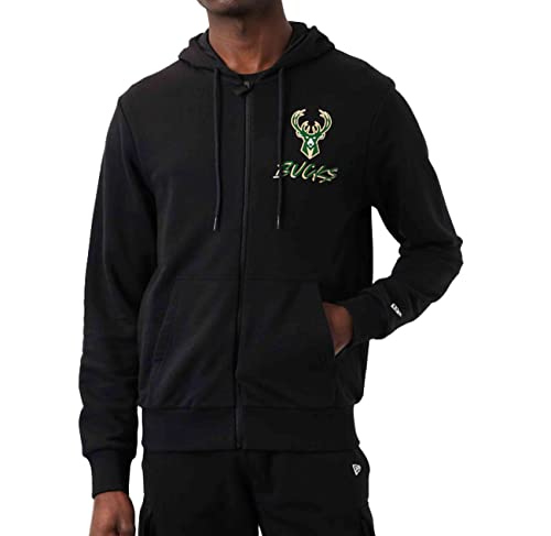 New Era - NBA Milwaukee Bucks Script Zip Hoodie Farbe Schwarz, Größe L von New Era