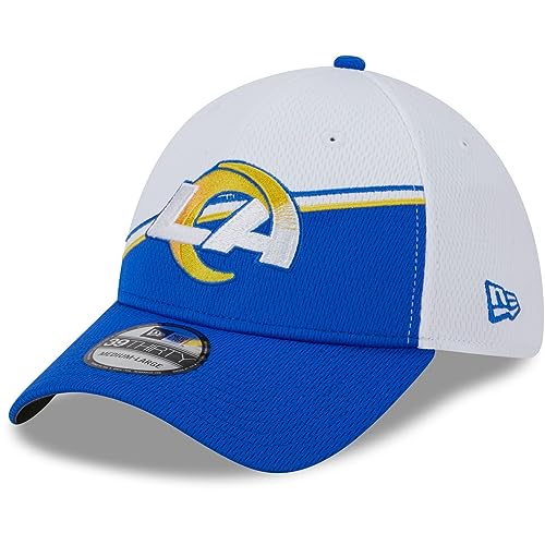 New Era - NFL Los Angeles Rams 2023 Sideline 39Thirty Stretch Cap Farbe Blau-Weiß, Größe S-M von New Era