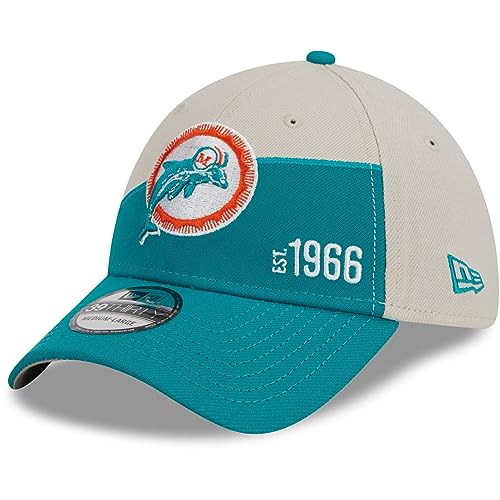New Era - NFL Miami Dolphins 2023 Sideline Historic 39Thirty Stretch Cap Farbe Türkis-Grau, Größe M-L von New Era