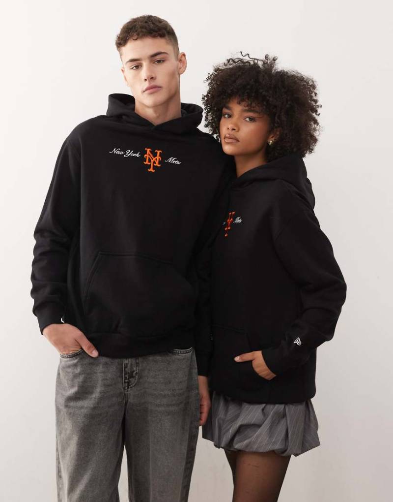 New Era - NY Mets - Oversize-Kapuzenpullover in Schwarz mit Logo-Schriftzug von New Era
