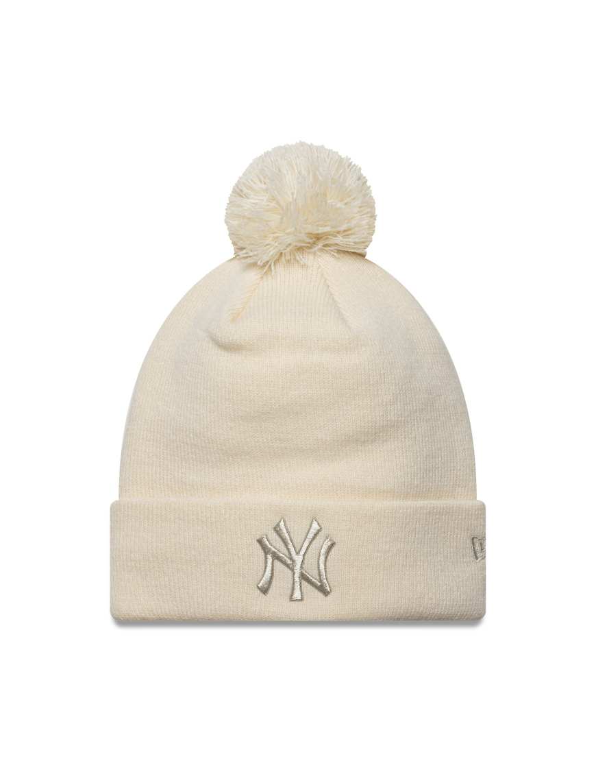 New Era - NY Yankees - Damen-Strickmütze aus Acryl in Beige mit Metallic-Logo und Bommel-Neutral von New Era
