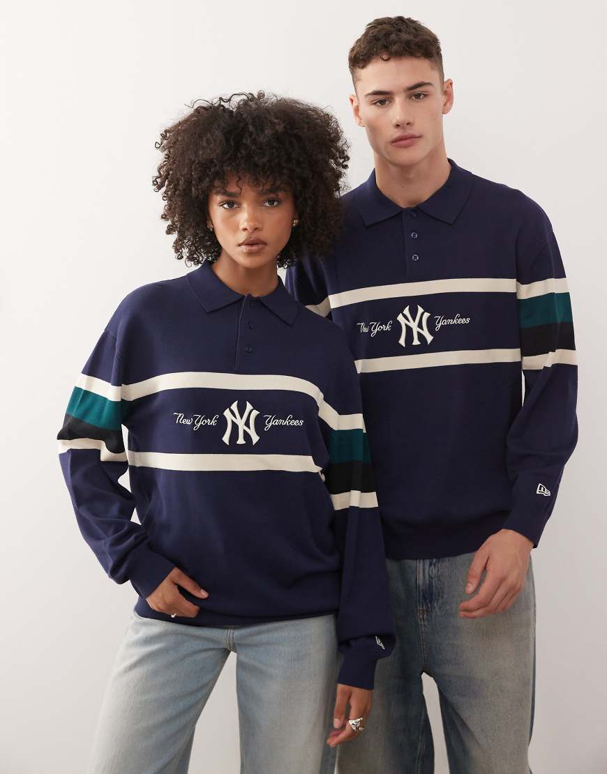New Era - NY Yankees - Gestricktes Rugby-Polohemd in Blau mit Logo von New Era