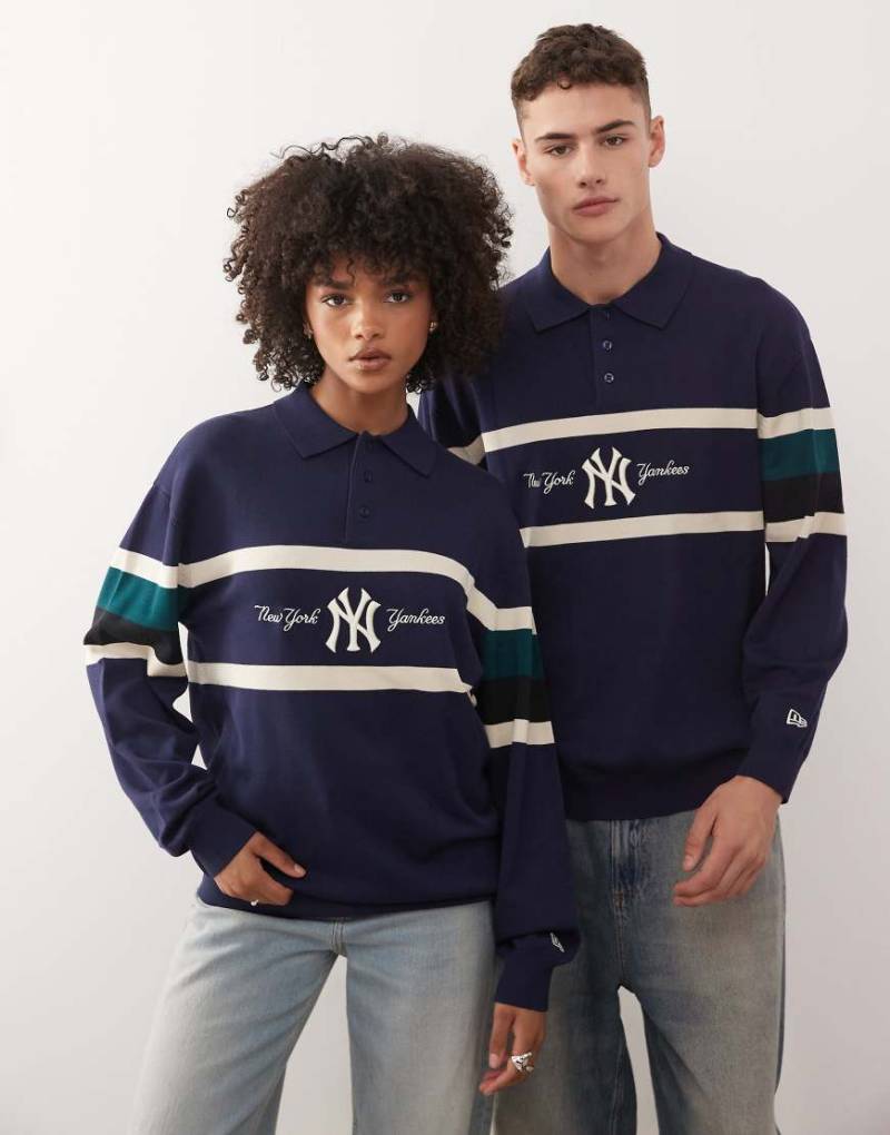 New Era - NY Yankees - Gestricktes Rugby-Polohemd in Blau mit Logo von New Era