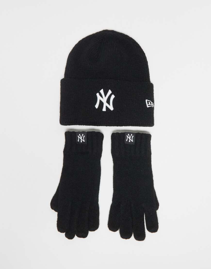 New Era - NY Yankees - Set aus Strickmütze und Handschuhen in Schwarz von New Era