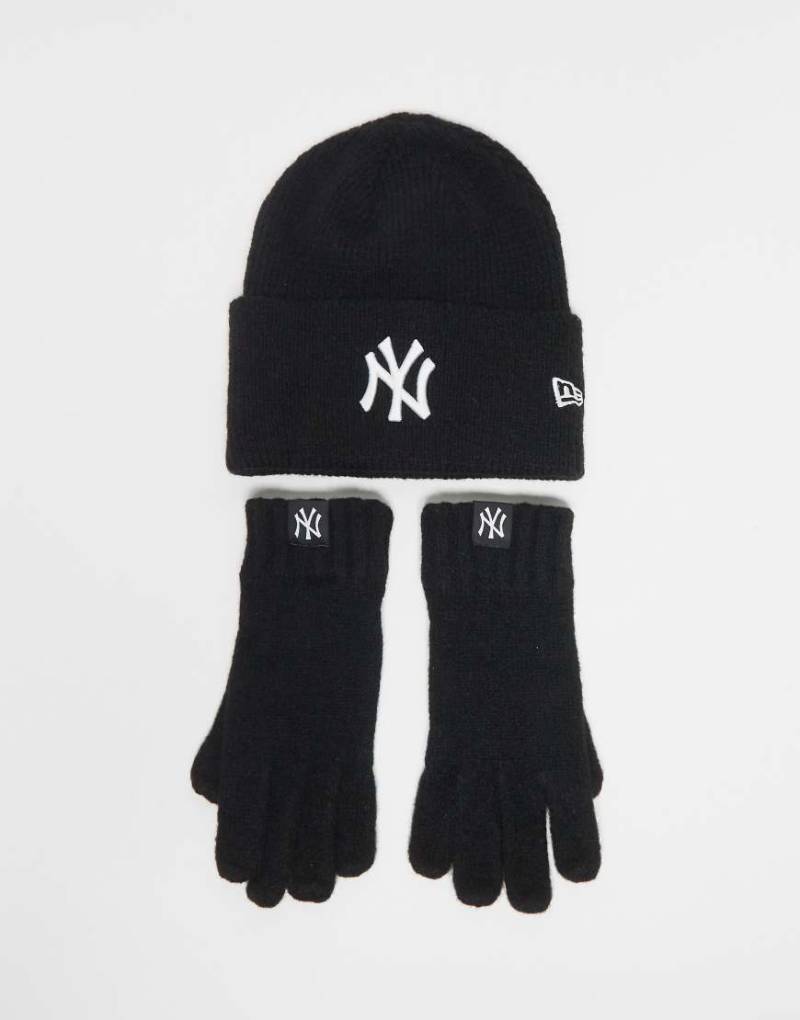 New Era - NY Yankees - Set aus Strickmütze und Handschuhen in Schwarz von New Era