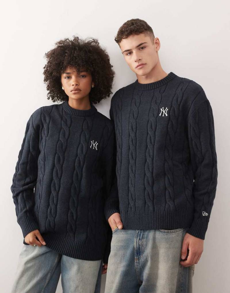 New Era - NY Yankees - Strickpullover in Marineblau mit Zopfmuster und Logo von New Era