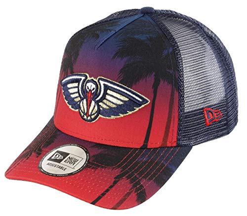 New Era New Orleans Pelicans A Frame Adjustable Trucker Cap NBA Palm Tree Red/Blue - One-Size von New Era