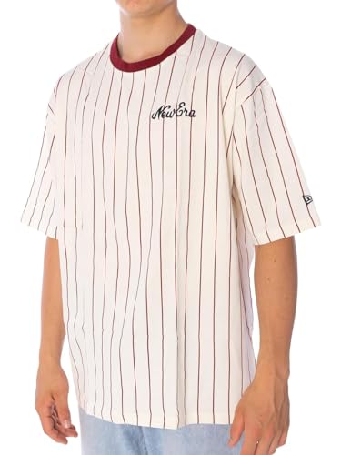 New Era Pinstripe T-Shirt Herren Shirt Offwhite/Bordo L von New Era