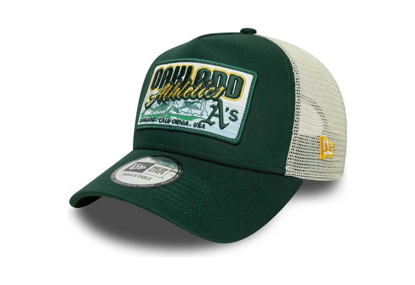 New Era Trucker Cap MLB Patch Oakland Athletics 9FORTY A-Frame Trucker Cap - Dark Green/Be von New Era