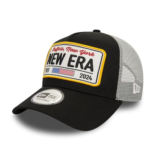 New Era Truckercap Buffalo Nummernschild Patch verstellbar Kappe A-Frame Mesh schwarz grau - One-Size von New Era