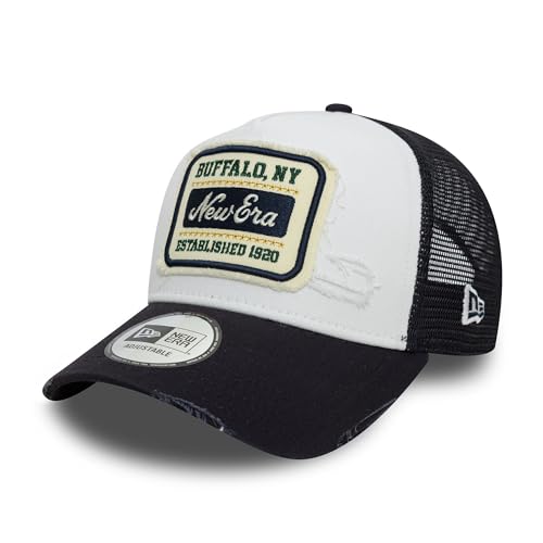 New Era Truckercap Fanaccessoire Patch Verstellbarer Snapback Mesh gebogener Schirm Kappe Distressed weiß blau - One-Size von New Era