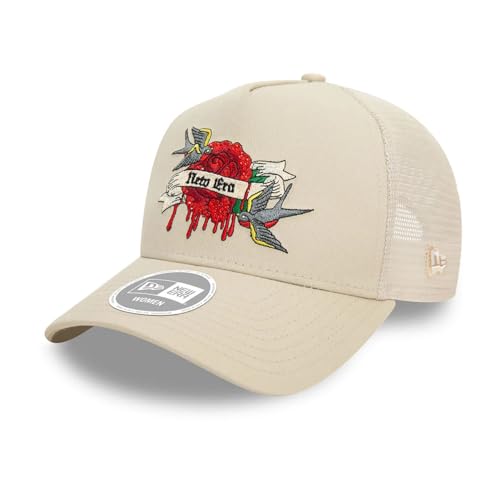 New Era Truckercap Frau Mädchen gebogener Schirm Tattoo Mesh Kappe verstellbar beige - One-Size von New Era