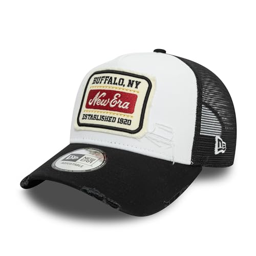 New Era Truckerkappe im Distressed Design verstellbar Kappe A-Frame Basecap Patch weiß schwarz - One-Size von New Era