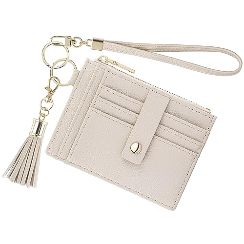 New Fashion Kingdom Wristlet Keychain Wallet for Women Slim RFID Blocking Credit Card Holder Wristlet Zip ID Case Wallet Small Compact Leather Wallet Coin Purse for Women, Beige, Kreditkartenetui mit von New Fashion Kingdom