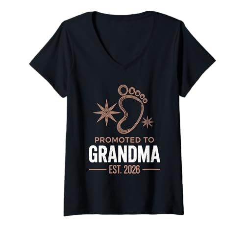 Damen Zum Grandma Est 2026 Baby Foot Star Modern befördert T-Shirt mit V-Ausschnitt Damen Zum Grandma Est 2026 Baby Foot Star Modern befördert T-Shirt mit V-Ausschnitt von New Grandma 2026 with Footprint Design For Nana