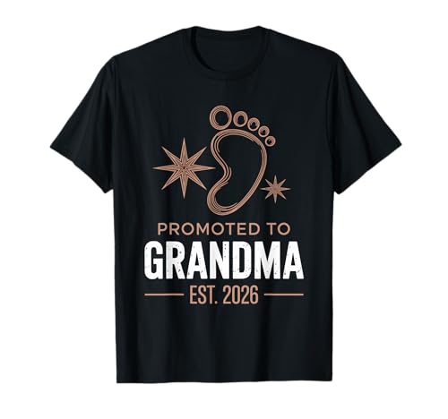 Zum Grandma Est 2026 Baby Foot Star Modern befördert T-Shirt Zum Grandma Est 2026 Baby Foot Star Modern befördert T-Shirt von New Grandma 2026 with Footprint Design For Nana