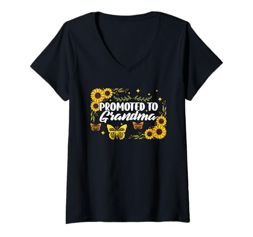 Damen Promoted To Grandma Sunflower New Grandma Baby Ankündigung T-Shirt mit V-Ausschnitt von New Grandma Soon To Be Grandma Gifts Grandmom