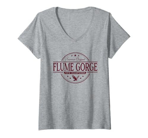 Damen Flume Gorge New Hampshire – Flume Gorge NH Label T-Shirt mit V-Ausschnitt von New Hampshire Souvenir Cos.