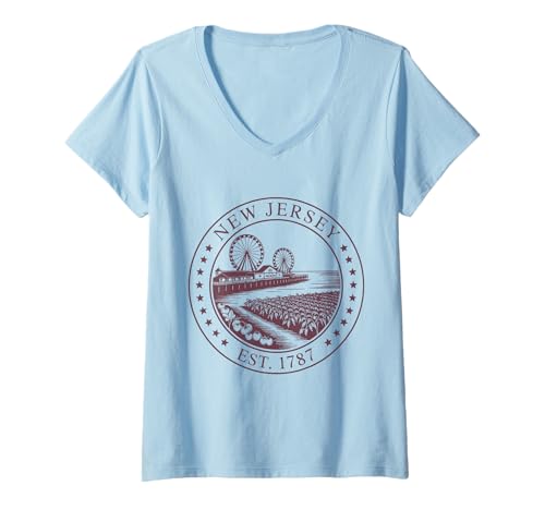 Damen New Jersey Vintage State 1787 Hemd Boardwalk Ride T-Shirt mit V-Ausschnitt von New Jersey Vintage State 1787 Tee Shirts Boardwalk