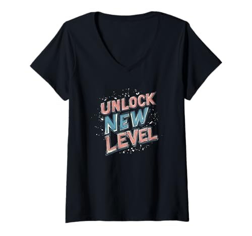 Damen Lustiges Unlock New Level Speech Kostüm für Erwachsene und Kinder T-Shirt mit V-Ausschnitt Damen Lustiges Unlock New Level Speech Kostüm für Erwachsene und Kinder T-Shirt mit V-Ausschnitt von New Level