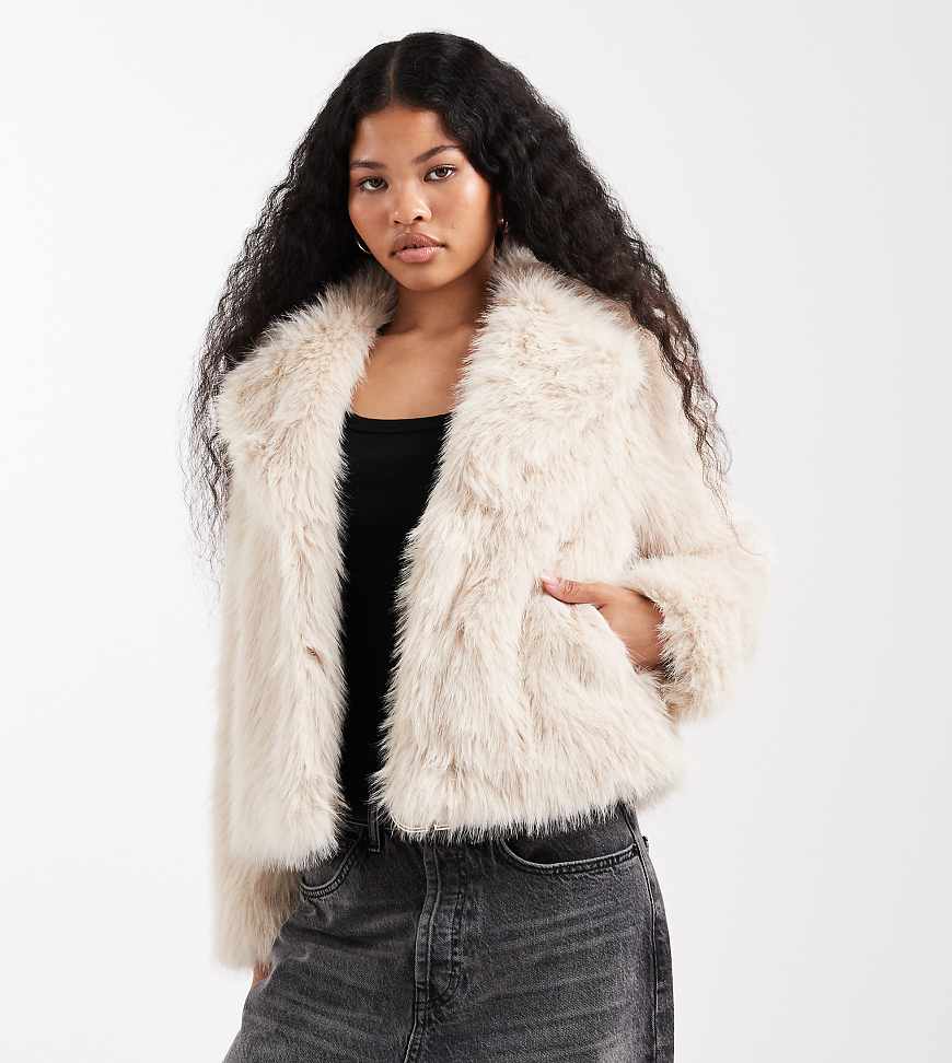 New Look Petite - Jacke aus haarigem Kunstpelz in Cremeweiß von New Look Petite