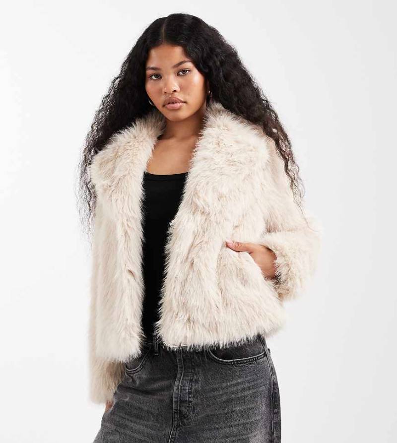 New Look Petite - Jacke aus haarigem Kunstpelz in Cremeweiß von New Look Petite