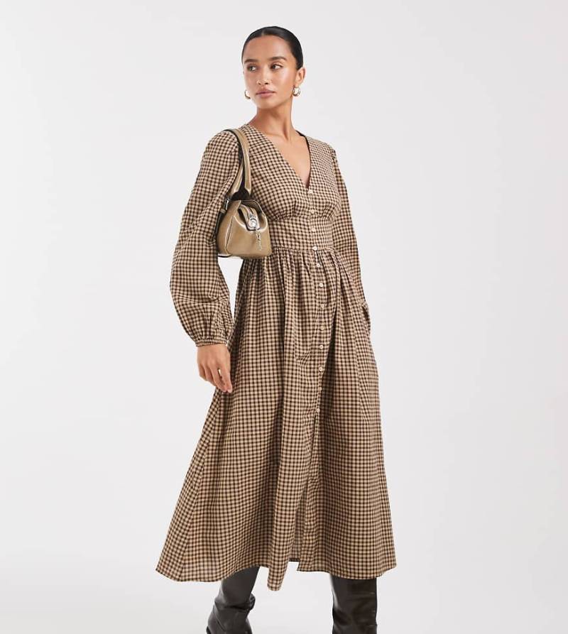 New Look Petite - Kariertes Midi-Freizeitkleid in Gelb von New Look Petite