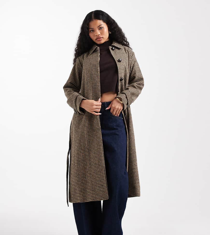 New Look Petite - Trenchcoat in Braun mit Karomuster und Bindegürtel-Brown New Look Petite - Trenchcoat in Braun mit Karomuster und Bindegürtel-Brown von New Look Petite