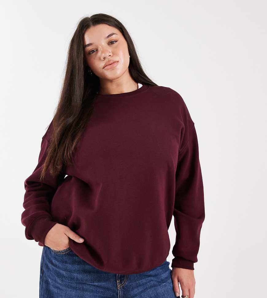 New Look Curve - Basic-Sweatshirt in dunklem Burgunderrot von New Look Plus
