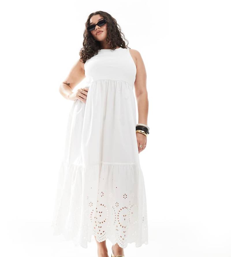 New Look Curve - Besticktes Midikleid in Weiß von New Look Plus