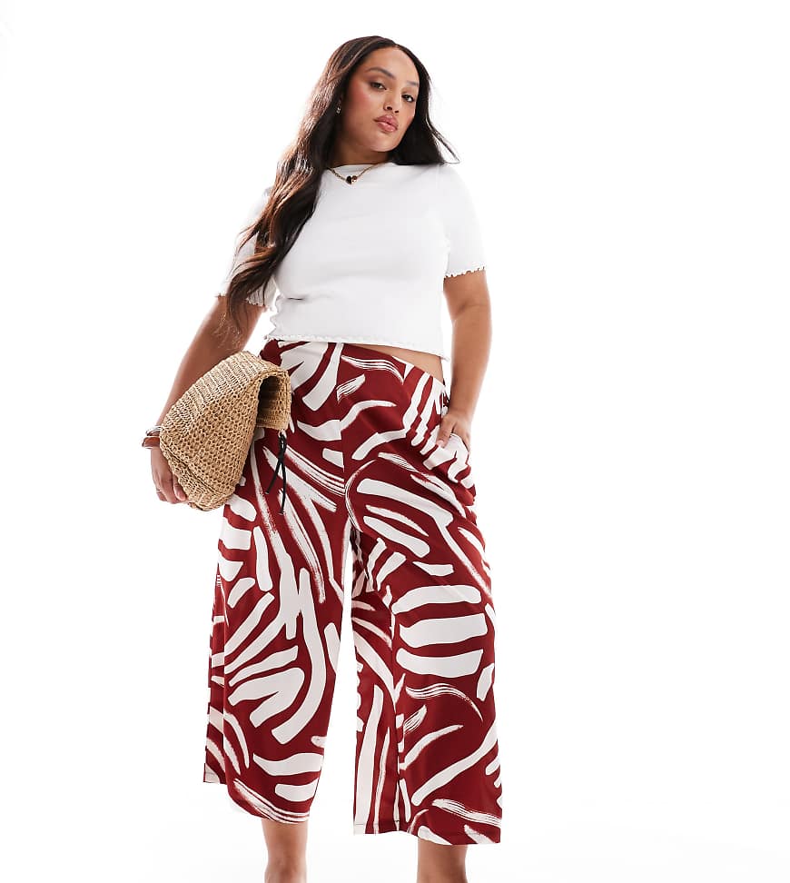 New Look Curve - Cropped-Hose in Braun mit abstraktem Muster von New Look Plus